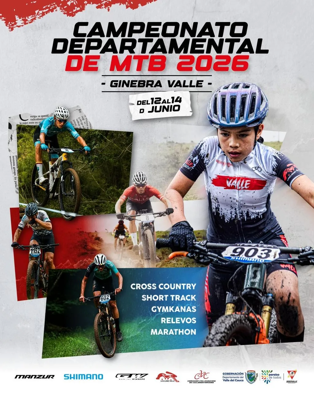 Afiche oficial del Campeonato Departamental de MTB 2026 en Ginebra, Valle del Cauca