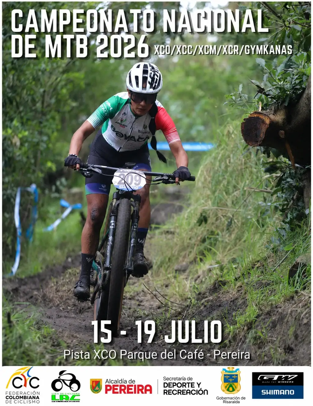 Afiche oficial de los Campeonatos Nacionales MTB 2026 en el Parque Metropolitano del Café, Pereira